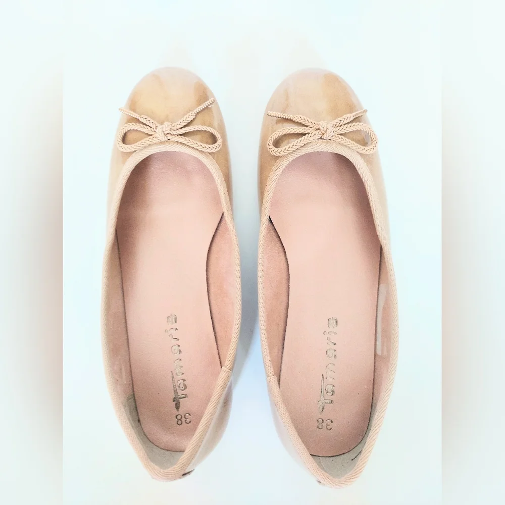 Tamaris Leather Ballet Flats Size US 7.5 EU 38 Tan Made In Germany